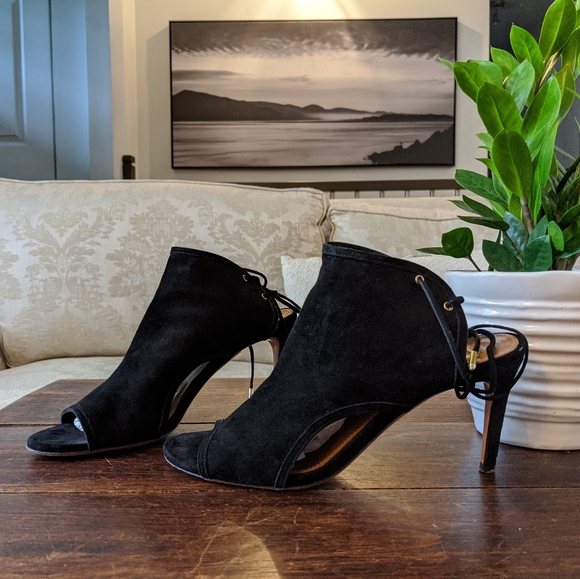 Aquazzura Mid-Heel Suede Sandals Heels in Black - Picture 5 of 15